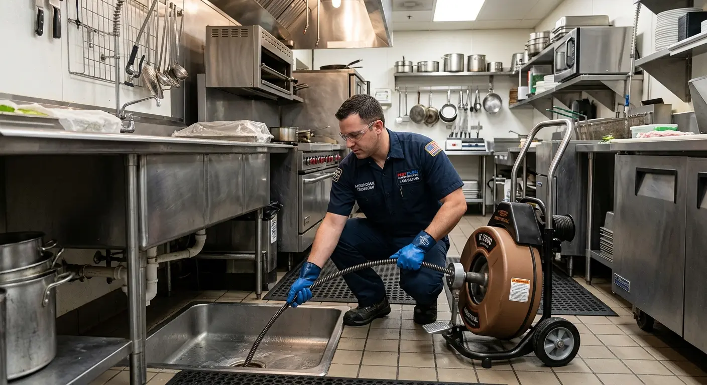 Commercial drain cleaning service in a restaurant kitchen in Pueblo West